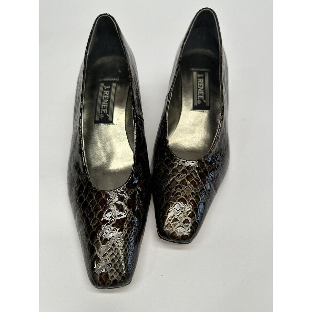 J.Renee Black Leather Snake Womens Printed Pumps Sculpted Heels Shoes 7N